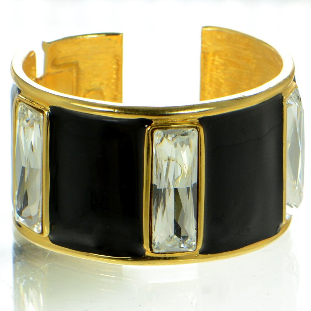 Kenneth Jay Lane Kjl Black Enamel Crystal Bracelet - image 1